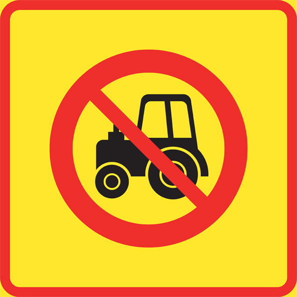 E20-7 Områdesmärke Förbud mot trafik med traktor och motorredskap - E20-7