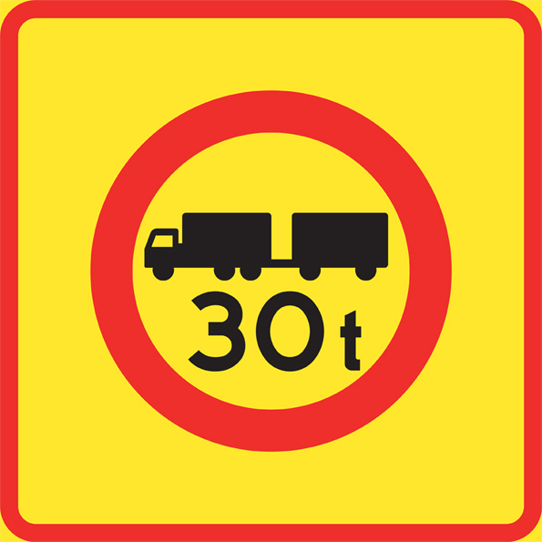 E20-11 Områdesmärke Begränsad bruttovikt på fordon och fordonståg - E20-11