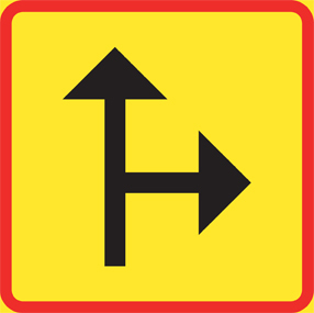 T12-10 Riktning Rakt fram+Höger 90° Röd/gul  - TA12-10