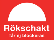 Brandskylt Rökschakt får ej blockeras 200x150mm - 10645