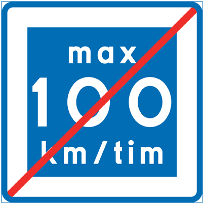 E12-10 Rekommenderad lägre hastighet upphör max 100 km/h - E12-10