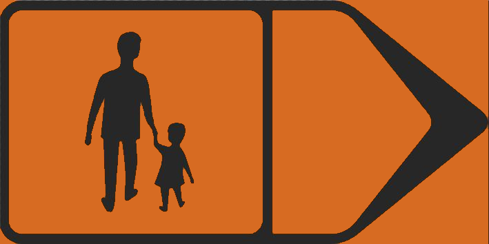 Skylt ABS Gående hänvisas till höger NH-fäste - H00157